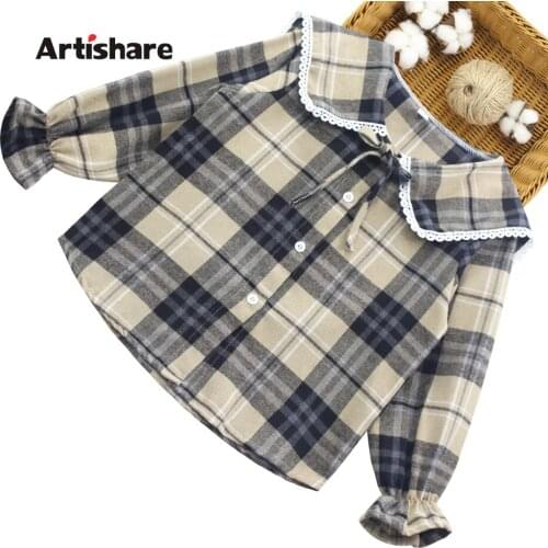 Blouse For Girls Plaid Pattern Girls' Shirts Spring Autumn Childrens Shirt For Girls Casual Style Teenager Clothes Girls 6 8 10