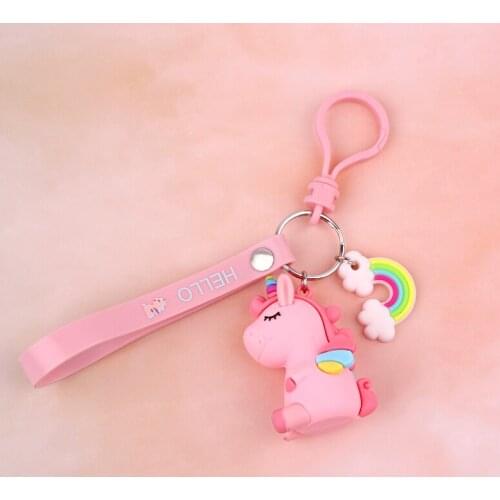 Cute Animal Wing Unicorn Keychain Keyring For Women Jewelry Cute PVC Rainbow Bag Car Key Holder Keyring