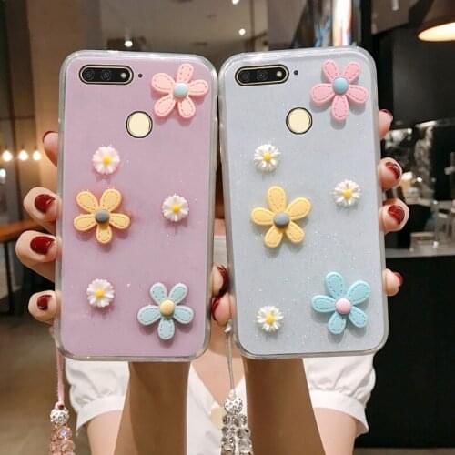 Enjoy 8e 3D Bloemen Glitter Phone Case For Huawei Honor 7A Transparante Bling Soft Tpu Back Cover