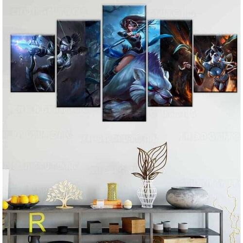Home Decoration Wall Artwork Canvas Paintings 5 Pieces DotA 2 Game Pictures Hd Prints Modern Poster For Bedroom Modular Framed