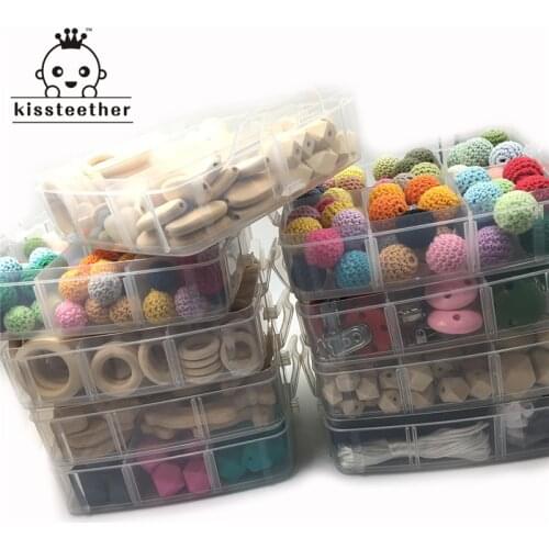 Wooden Teether Pacifier Clip Mix Color Crochet Beads Geometric Hexagon Silicone Bead Breakaway Safety Clasp For Baby Teether Toy