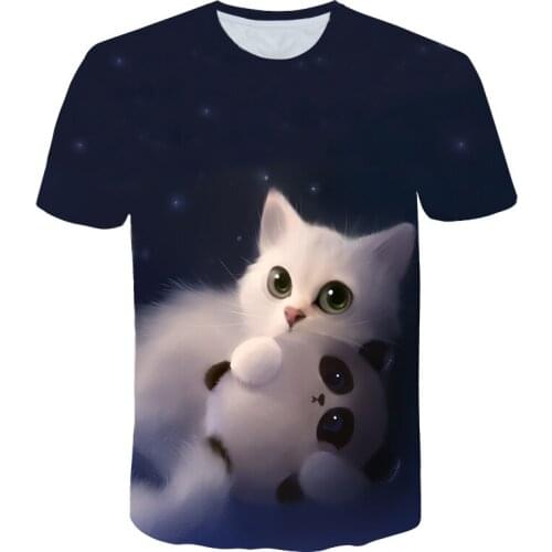 Kids Cute Cat t shirt For Boys Childrens clothing Funny Cartoon Animal Tshirts Girls 2021 Summer O-Neck Casual Tops Tee 4T-14T