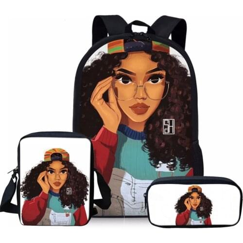 NOISYDESIGN Children School Bags Black Art African Girl Printing 3pcs/set School Bag for Kids School Bagpack Teenagers Book Bags