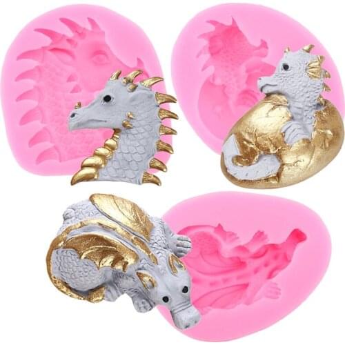 Dinosaur Dragon Silicone Molds Easter Egg Cupcake Topper Fondant Mold Baby Birthday Cake Decorating Tools Candy Chocolate Mould