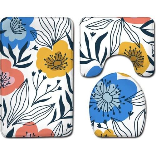 Printed Toilet Mat Flannel Bathroom Carpet Rug Bath Mat Anti-slip Floor Carpet Shower Room Absorbent U-Shaped Toilet Rug Set