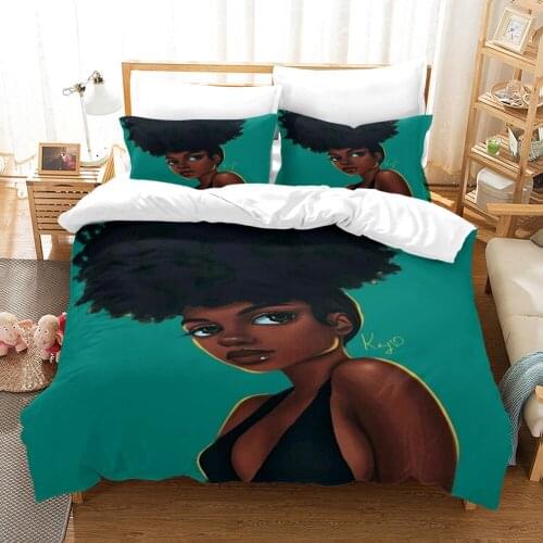 African girl 3D digital printing three piece home furnishing bedding, oversize bedspread, pillowcase quilt, textile bedding set