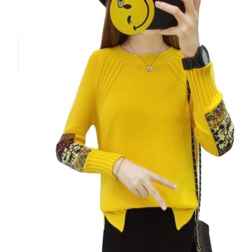 2020 Autumn Winter O neck Short Sweater Pullovers Women Tops Korean Loose Patchwork Female Casual Knitted Warm Sweaters Jumper