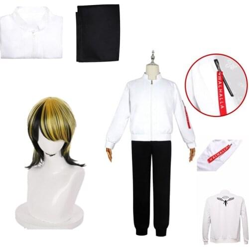 Tokyo Revengers anime Hanemiya Kazutora Cosplay Costumes and wig White Coat Valhalla Uniform Baseball Coat Halloween