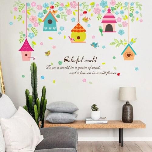 Colorful leaves Birdcage wall sticker wall stickers for kids rooms Living room bedroom wall decoration