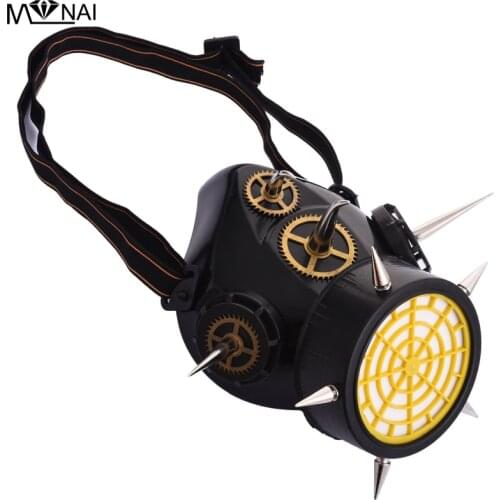 Steampunk Rivet Mask Hip-hop Halloween Party Punk Masks Motorcycle Mask Respirator 1 Canister I Valve Masks With Gears