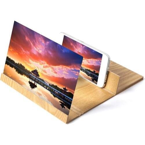 12 " Mobile Phone Screen Magnifier 3D HD Wood Grain Video Amplifier Smartphone Stand with Zoom-in Lens Phone Holders & Stands