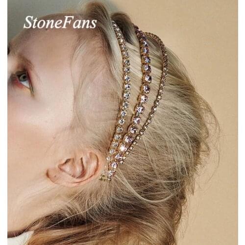 Stonefans Bridal Hair Accessories Rhinestone Headband for Wedding Jewelry Multilayer Crystal Crown Headband Headpiece Gold