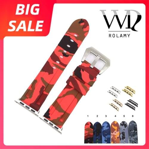 Rolamy 38 40 42 44mm Top Camo Orange Red Waterproof Silicone Rubber Replacement Wrist Watchband Loops For Iwatch Series 4/3/2/1