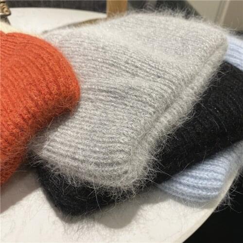 Fashion 9 Colorways Unisex Solid Color Rabbit Fur Winter Beanies with Sequin Autumn Bonnet Acrylic Man/woman Warm Skullies Gift
