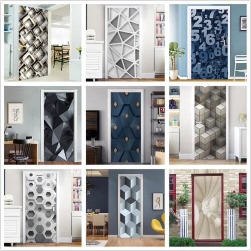 Modern Fashion 3D Door Poster PVC Self Adhesive Wallpaper On The Entrance Door For Living Room Kitchen Bedroom Home Decor Decals