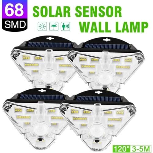 68SMD Solar Light Outdoor Human Motion Sensor Wall Lamp 3 Modes Waterproof Solar Powered Street Light For Garden Lawn Courtyard
