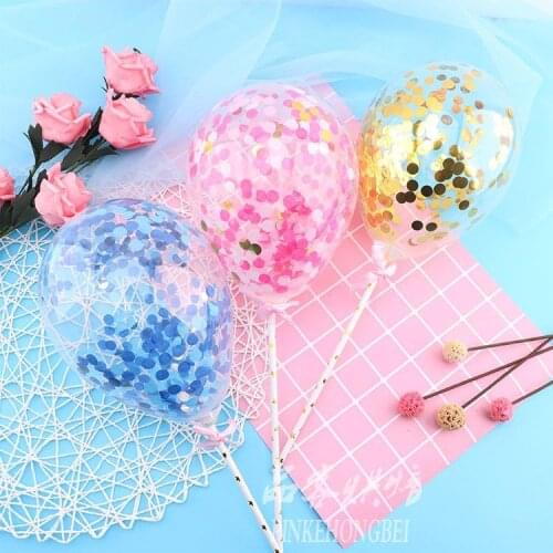 1PC Birthday Decorative Sequined Balloon Cake Toppers Sequins Balloons Cake Toppers Creative Confetti Balloons Cake Plug Card