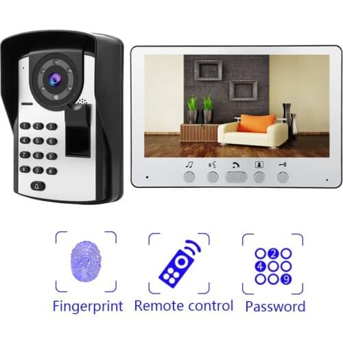 Night vision Device 7 Inch Monitor Wired Video Door Phone Home Fingerprint Password Doorbell Intercom with Camera
