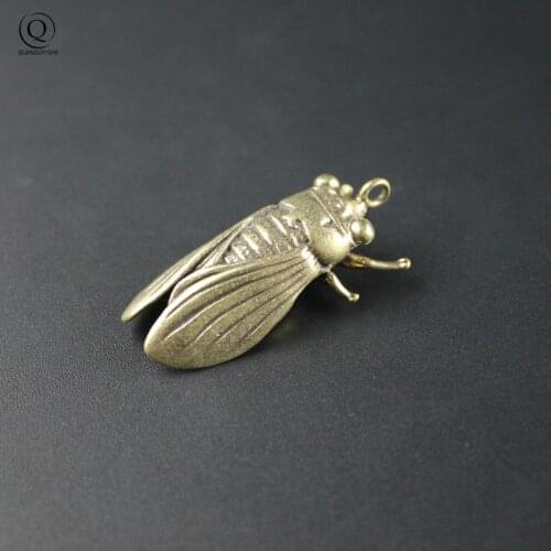 Vintage Brass Cicada Keychain Pendants Gifts Pure Copper Lucky Key Chain Ring Hanging Trinkets Chinese Feng Shui Keyring Pendant