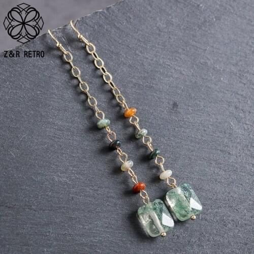 Vintage Stone Drop Earrings with Bead Wedding Long Suspension Pendientes Korean Unusual Thing Jewelry for Women to Mothers Day