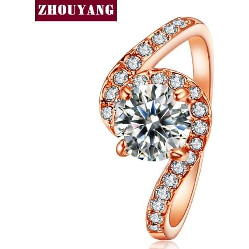 Top Quality ZYR078 Cubic Zirconia Wedding Jewelry Ring Rose Gold Color Austrian Crystals Full Sizes