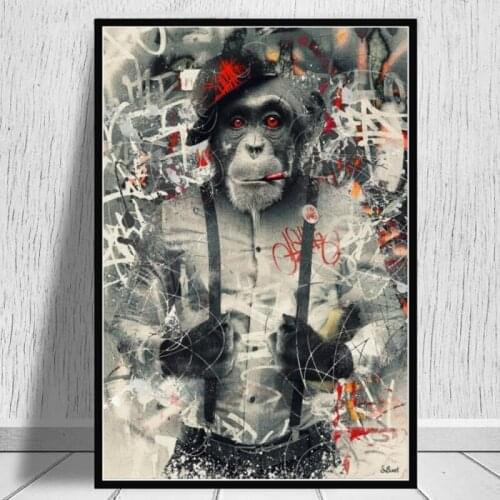 Funny Smoking Monkey In Suit Canvas Art Posters and Prints Graffiti Art Animal Canvas Painting on Wall Pictures for Room Decor
