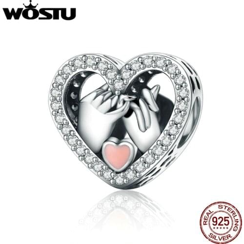 WOSTU Fashion 925 Sterling Silver Promise For Love Heart Beads Fit Original WST Charm Bracelet Authentic Jewelry Gift CQC167