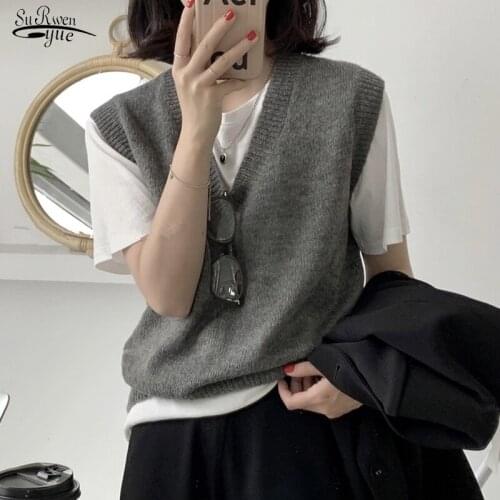 V-neck Knitted Vest Women 2021 Autumn Loose Pullover Women Preppy Style Sweater Sleeveless Vest Sweater Winter Clothing 15994