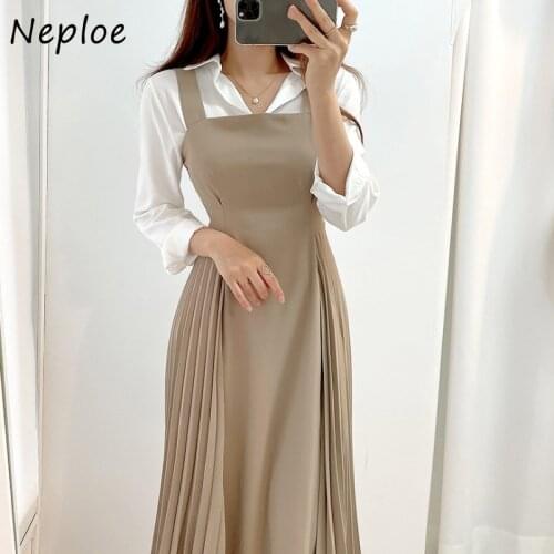 Retro Spaghetti Strap Dress Women Korea Chic Summer Square Collar Long Robe Temperament Waist Vestido De Mujer