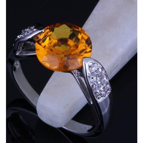 Love Monologue New Style Yellow Glass Cubic Zirconia Rings Silver Color Rings for Women Party Jewelry J0198