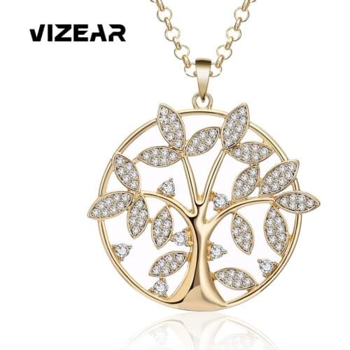 Big Round Tree Of Life Gold Necklaces & Pendants For Women Rose Gold Color Crystal Leaves Tree Statement Jewelry Gift 2021 New