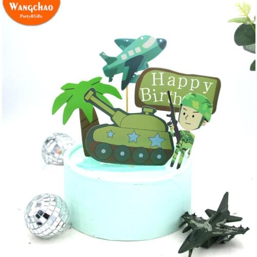1 Set Small Tank Airplane Military Army Party Theme Cake Topper Boy Childrens Birthday Cake Supplies Party Decorations