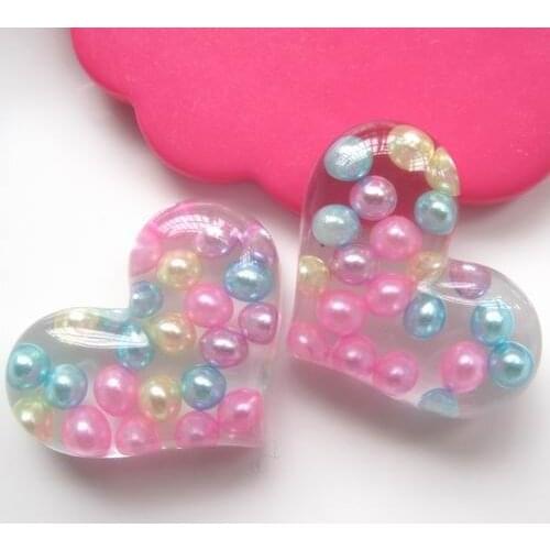 10pcs/Lot Hot Sale DIY heart Resin Mix 10 Design Flat back Cute Botoes De Resina Cora Heart Shape DIY Resin For Phone Decoration