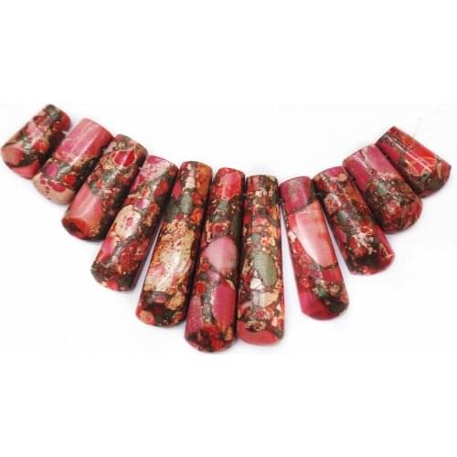 11Pcs/set 40x10x5mm-16x10x6mm Wholesale Rose Sea Sediment Jasper & Pyrite Oblong Pendant Bead S57