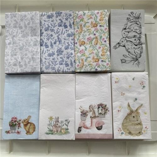 Decoupage wedding vintage napkins paper elegant tissue rabbit bunny flower craft kid birthday party serviettes decor 33*40cm