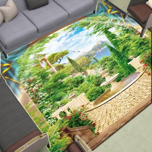 3D Waterfall Area Rugs Large Home Anti Slip Floor Mats European Fountain Decor Living Room Bedroom Print Vivid Landscape Carpet