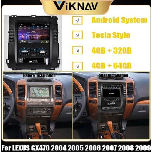 Android vertical screen car Multimedia Player For LEXUS GX470 2004 - 2009 Tesla style car GPS navigation autoradio