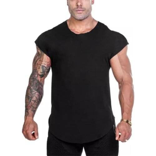 Brand Sports T Shirt Men Solid Bodybuilding Gym Tank Top Men Running Vest Fitness Sleeveless Tshirt Plain Cotton Muscle Singlets