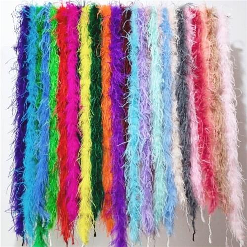 2Meters Colored Ostrich Feather Boa Trim White Black Ostrich Feathers for Clothes Fringe Crafts Plumes Wedding Party Decoration
