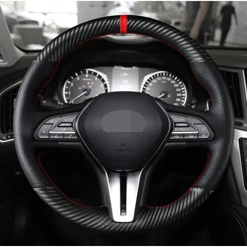 DIY Car Steering Wheel Cover Non-Slip Black Genuine Leather Carbon Fiber For Infiniti QX50 Q50L QX60 Q60 Q50 QX30 QX80