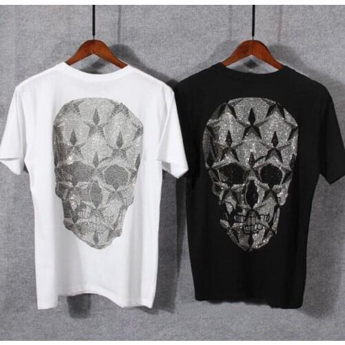 Hot Drill new high quality man and women Rhinestones Skull tshirt Hot Sale Tshirt Brand Clothing top tees