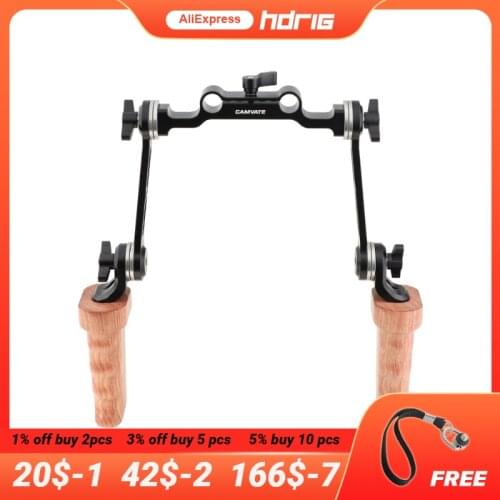 HDRIG Dual Wooden Handgrip with ARRI Rosette M6 Mount Extension Arm 15mm Railblock Rod Clamp for DLSR Camera Shoulder Rig