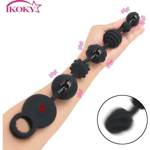 IKOKY Pull Bead Anal Vibrator 10 Frequency Extra Long Butt Plug Anal Dilator Silicone Sex Toys for Couples Prostata Massage