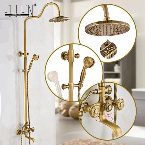 Classic Luxury Bathroom Shower Set Rain Bath Shower Mixer with Hand Shower Wall Mounted Rainfall Shower Mixer Taps Retro Style