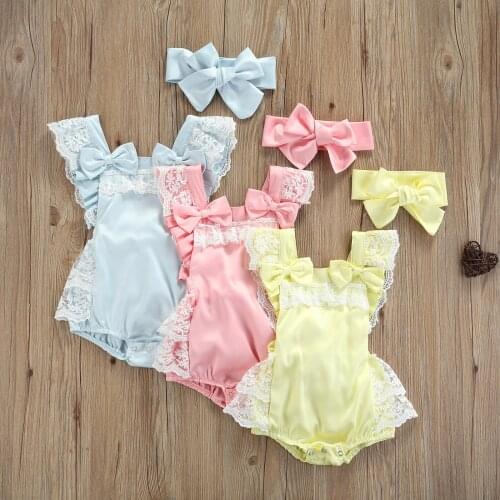 Princess Lace Party Baby Girls Summer Romper Floral Trimming Square Neck Sleeveless Jumpsuit with Crotch Buttons for Toddler