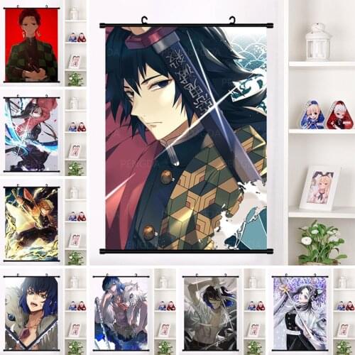 Hanging Picture Japanese Anime Plastic Scroll Canvas Painting Demon Slayer Character Poster HD Print Decor Home Bedroom Wall Art