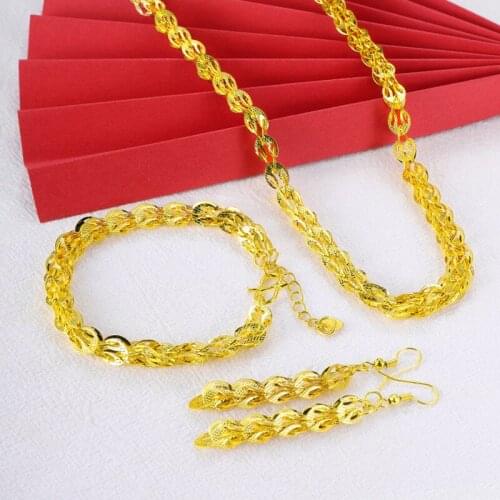 Delicate Peacock Feather Jewelry Set 24K Gold Fashion Women Necklace Bracelet Earrings Engagement Wedding Accessorie