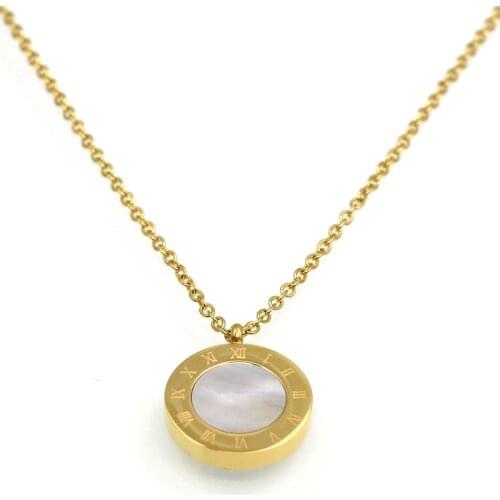 New Necklace Pendant Roman Letters two-sided Shell Pendant Necklace Woman Fashion Jewelry Design Stainless Steel Chain Rose Gold