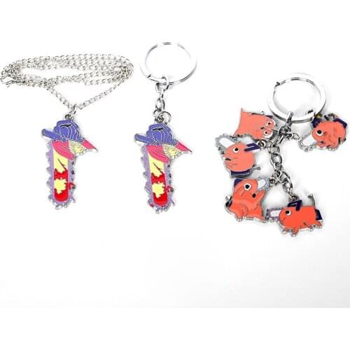 Anime Chainsaw Man Cosplay Pochita Kawaii Keychain Necklace Mental Keyrings Props Jewelry Accessories Fans Gift Collection