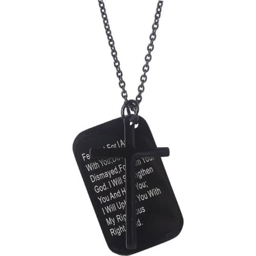 N58F Stainless Steel Dog Tag Cross Necklace Black Bible Prayer Cross Pendant Jewelry for Teenagers Daughter Women Men